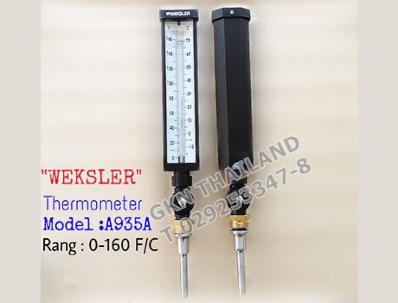 "WEKSLER" ADJUSTABLE ANGLE THERMOMETER MODEL : A935AD3 0-160 F&C WEKSLER เทอร์โมมิเตอร์แบบปรับได้ รุ่น A935AD3 อุณหภูมิ 0-160 F&C ปรอทยาว 9 นิ้ว ก้านยาว 3.5 นิ้ว 0-160 F&C ปรอทยาว 9 นิ้ว ก้านยาว 3.5 นิ้ว